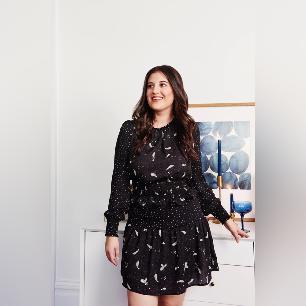 Popsugar Black & White Shooting Star Tiered Mini Dress - Medium